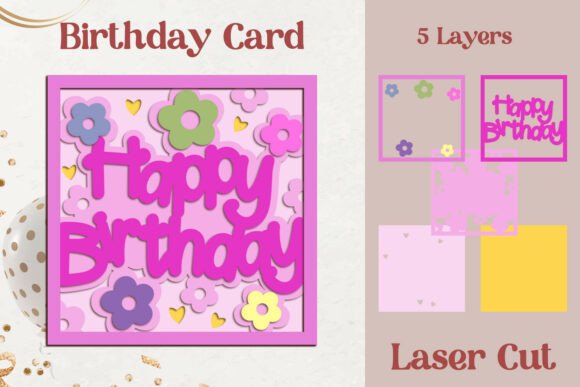 3D Layered Birthday Card: Laser Cutting Ready