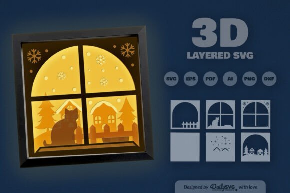 3D Winter Cat 3D SVG for Other Niches