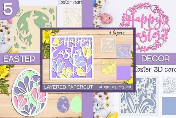 Happy Easter Card Set: 3D Layered Laser Cutting for Spring Easter